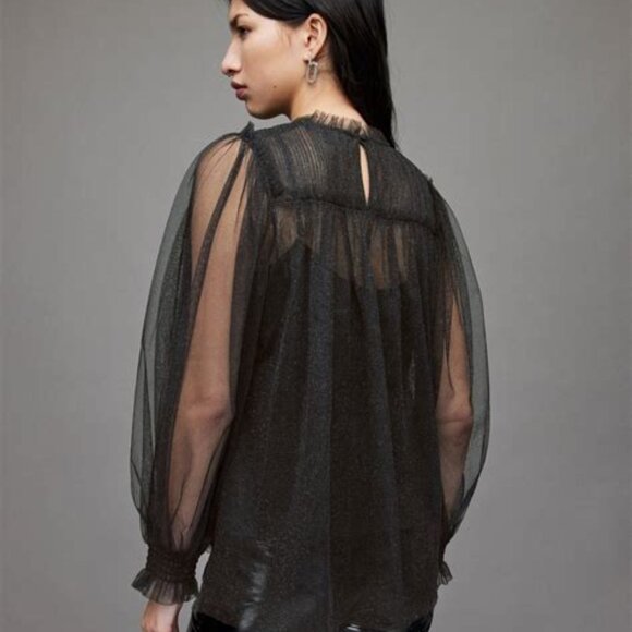 All Saints Sheer Black Blouse - Picture 3 of 10